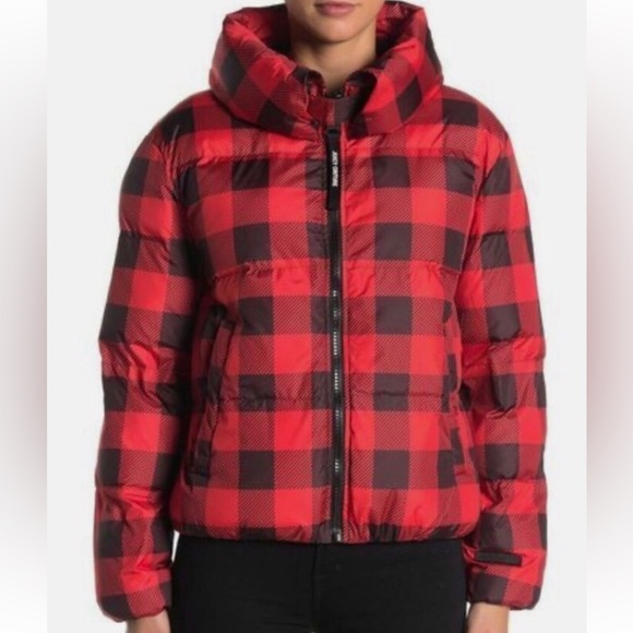Juicy Couture Black Label Red/Black Plaid Puffer Jacket XL - Picture 5 of 13
